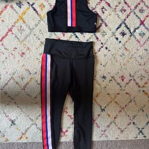 Black Activewear Set with Pink and Blue Stripes.